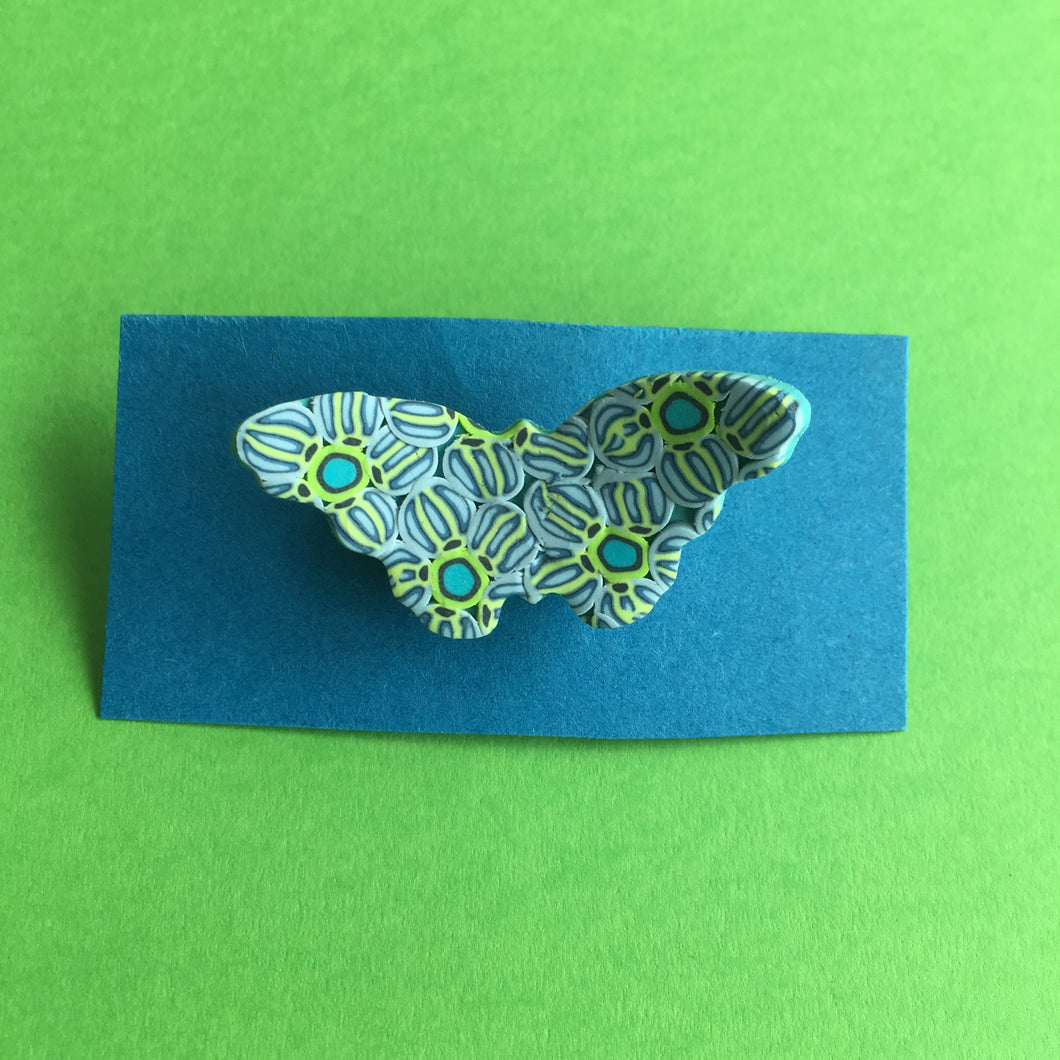 Blue and green butterfly brooch