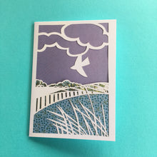 Load image into Gallery viewer, Set 2 of 4 greetings cards, prints of hand made paper cut landscapes