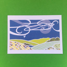Load image into Gallery viewer, Set 4 of 4 greetings cards, prints of hand made paper cut landscapes