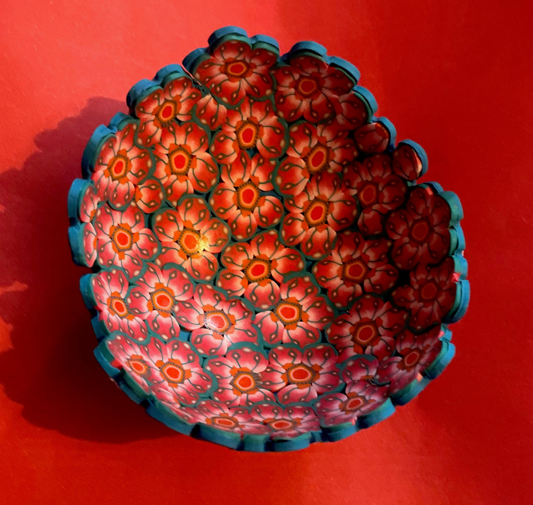 Pink and turquoise flower bowl