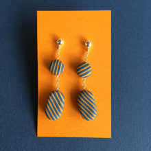 Load image into Gallery viewer, drop earrings in in orange and grey stripes
