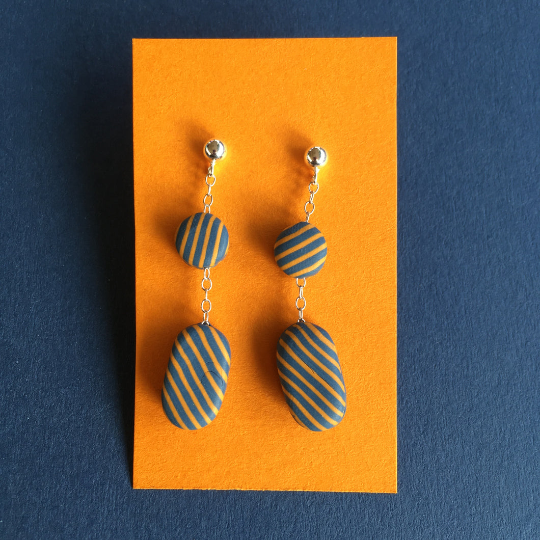 drop earrings in in orange and grey stripes