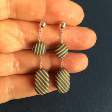 Load image into Gallery viewer, drop earrings in in orange and grey stripes
