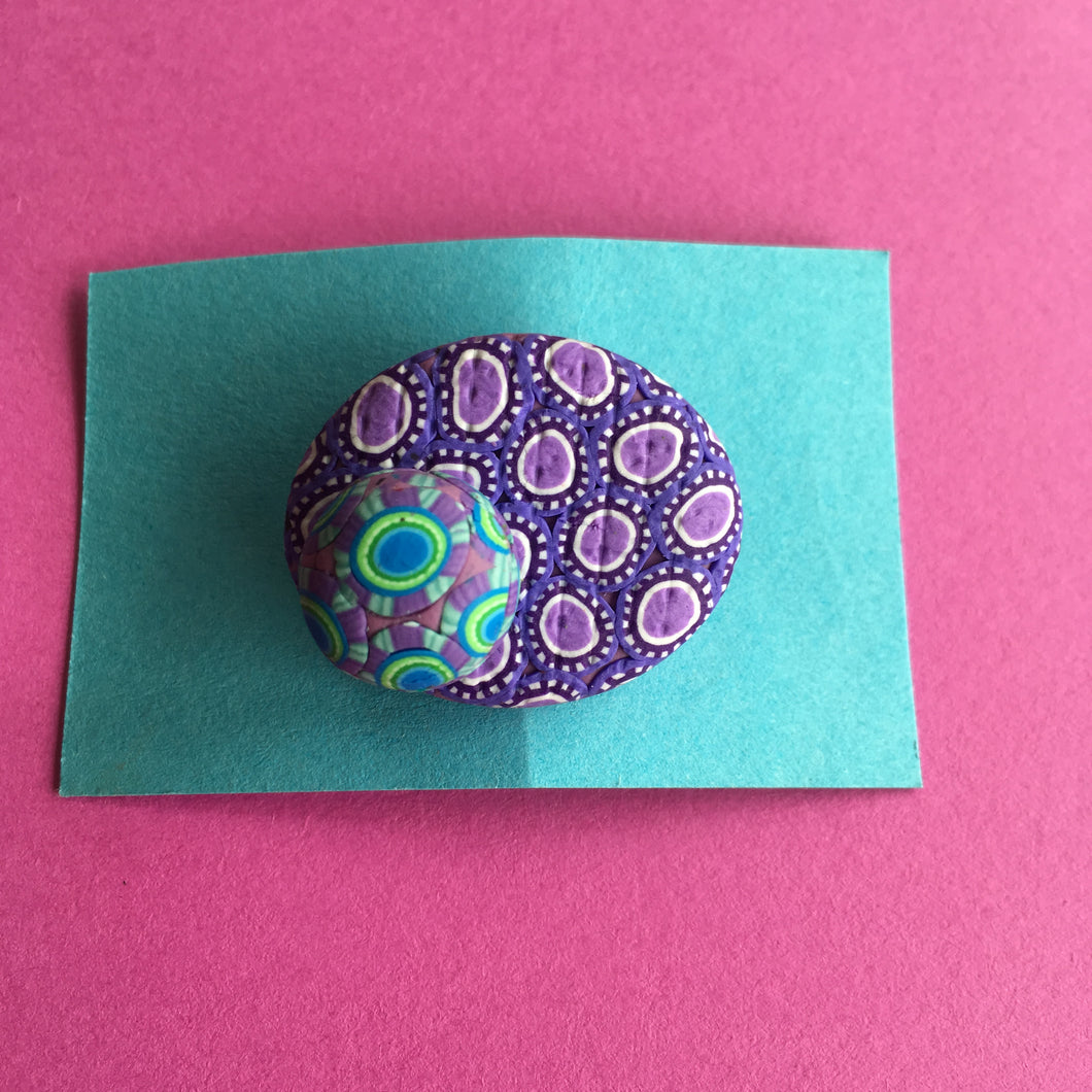 Purple and turquoise pebble brooch