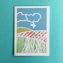 Load image into Gallery viewer, Set 1 of 4 greetings cards, prints of hand made paper cut landscapes
