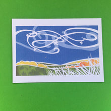 Load image into Gallery viewer, Set 4 of 4 greetings cards, prints of hand made paper cut landscapes
