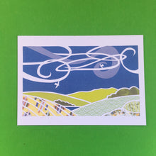 Load image into Gallery viewer, Set 4 of 4 greetings cards, prints of hand made paper cut landscapes
