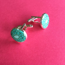 Load image into Gallery viewer, Cuff links with unique design in turquoise
